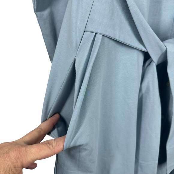 WYNNE LAYERS Light Blue Tie Front Cotton Knit Shirt Dress Large - Picture 4 of 8